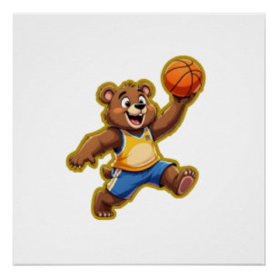 Cute 3D Teddy Bear Playing Basketball – Adorable S Poster