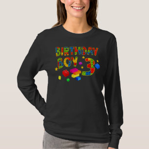 Cute 3rd Birthday  3 Years Old Block Building Boys T-Shirt