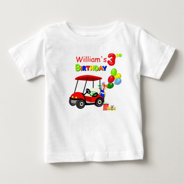 Cute 3rd Birthday Red Golf Cart Boy's Baby T-Shirt (Front)