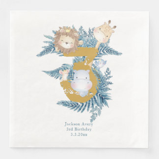 Cute 3rd Birthday Safari Animals Napkin