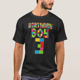 Cute 3th Birthday 3 Years Old Block Building Boys T-Shirt