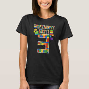 Cute 3th Birthday 3 Years Old Block Building Boys T-Shirt