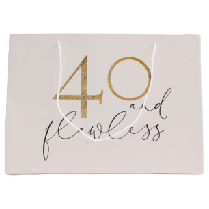 Cute 40 & Flawless Pink & Gold 40th Birthday Large Gift Bag