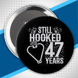 Cute 47th Anniversary Couples Married 47 Years 10 Cm Round Badge<br><div class="desc">This fun 47th wedding anniversary design is perfect for fishing couples that have been married for 47 years and are still hooked on each other & love to go fishing! Great for a 47th wedding anniversary party to celebrate 47 years of marriage! Features "Still Hooked After 47 Years" wedding anniversary...</div>