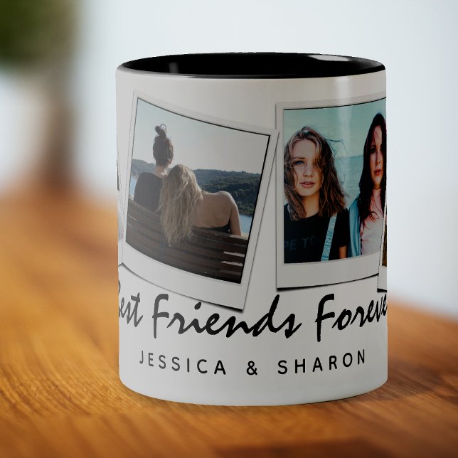 Cute 4 photo Best Friends Forever & Name Two-Tone Coffee Mug (Creator Uploaded)