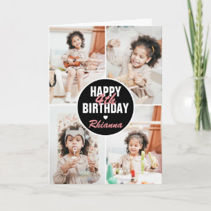 Cute 4 Photo Birthday Card Any Age   Custom Colour