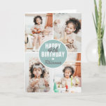 Cute 4 Photo Birthday Card Any Age | Custom Colour<br><div class="desc">A modern Happy Birthday Card featuring 4 photos of yoru choice,  their age and name. All colours and text can be personalised. Great birthday card for kids and adults - boys and girls.</div>
