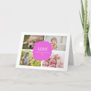 Cute 4 Photo Collage Pink White Mother's Day Card