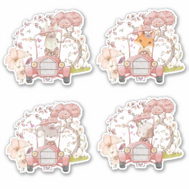 Cute 4 Woodland Animals Vintage Car Foliage girl (Front)