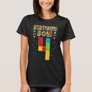 Cute 4Th Birthday 4 Years Old Block Building Boys T-Shirt