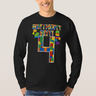 Cute 4th Birthday  4 Years Old Block Building Boys T-Shirt