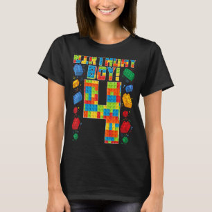 Cute 4th Birthday 4 Years Old Block Building Boys T-Shirt