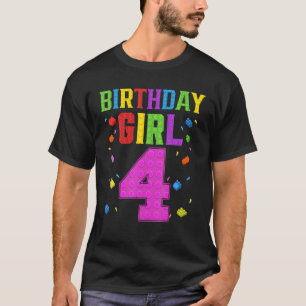 Cute 4th Birthday   4 Years Old Block Building Gir T-Shirt