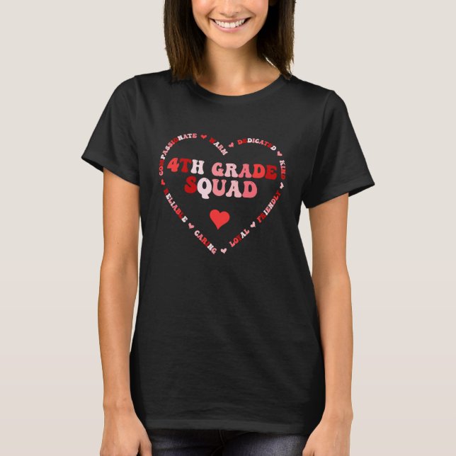 Cute 4th Grade Squad Valentines Day Heart T-Shirt (Front)