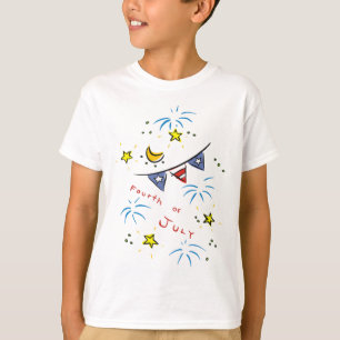 Cute 4th of July Banner Fireworks Kids Tees