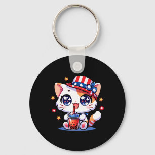 Cute 4th Of July Cat Shirt Girls Kids Kawaii Anime Key Ring