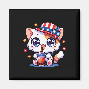 Cute 4th Of July Cat Shirt Girls Kids Kawaii Anime Magnet
