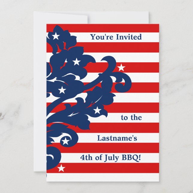 Cute 4th of July damask party Invitation (Front)
