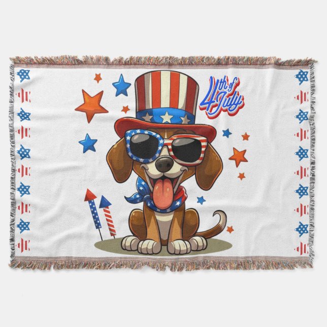 Cute, 4th of July dog/puppy Throw Blanket (Front)