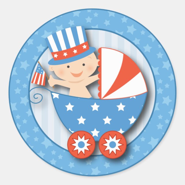 Cute 4th of July Patriotic Baby Boy Baby Shower Classic Round Sticker (Front)