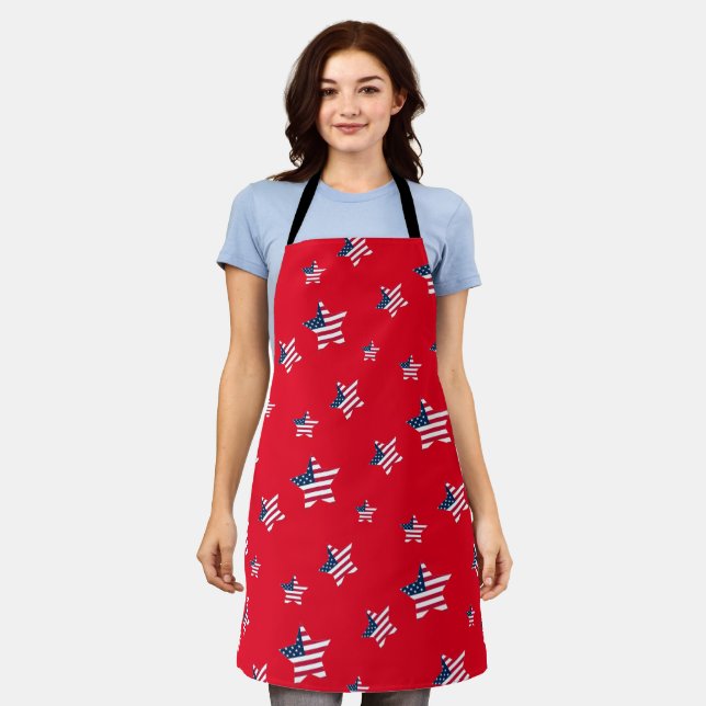 Cute 4th of July patriotic USA flag stars celebrat Apron (Worn)