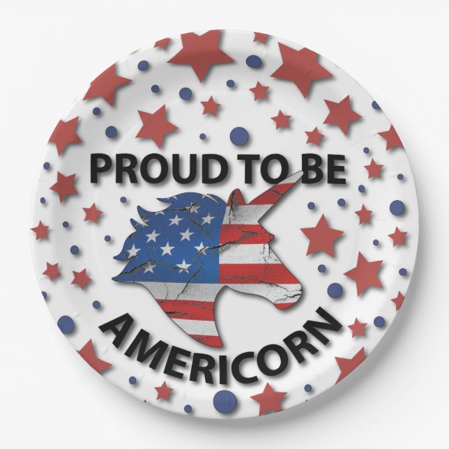 Cute 4th of July red, white and blue Americorn Paper Plate (Front)
