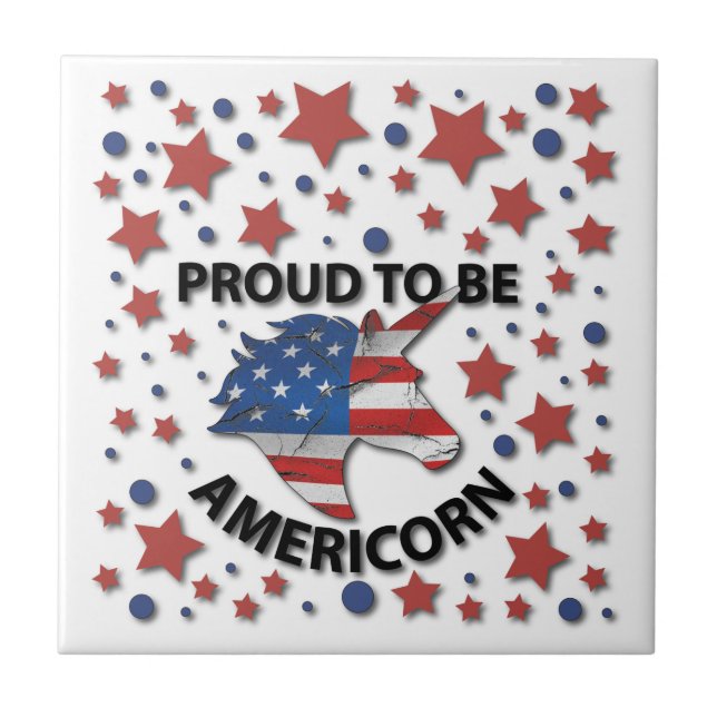 Cute 4th of July red, white and blue Americorn Tile (Front)