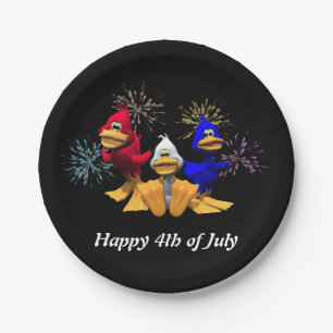 Cute 4th of July Red, White and Blue Ducks Paper Plate