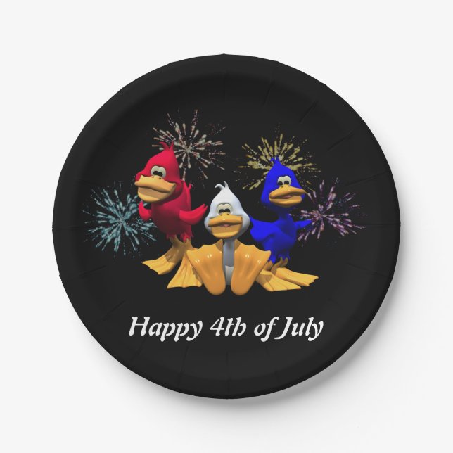 Cute 4th of July Red, White and Blue Ducks Paper Plate (Front)