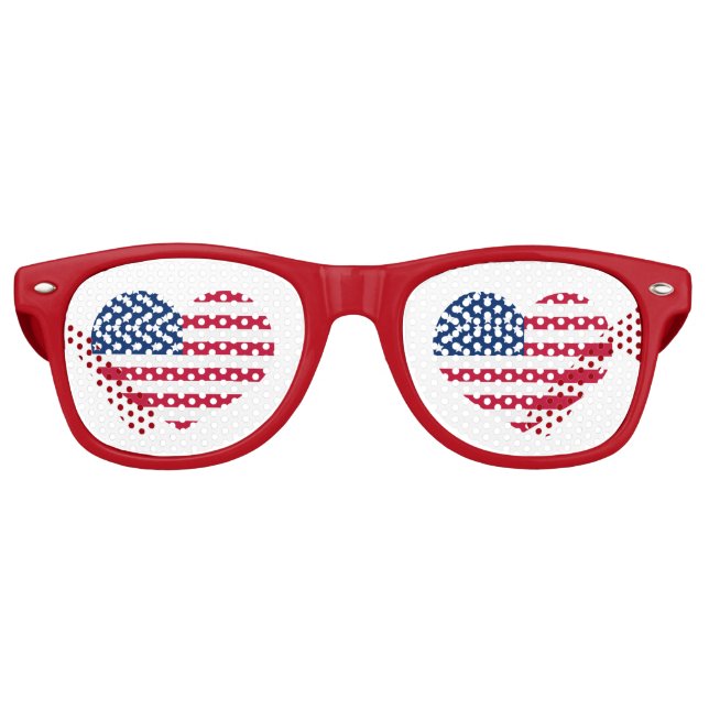 Cute 4th of July Red White Blue Heart Patriotic Retro Sunglasses (Front)