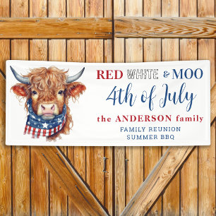 Cute 4th Of July Red White Blue Patriotic Cow Banner