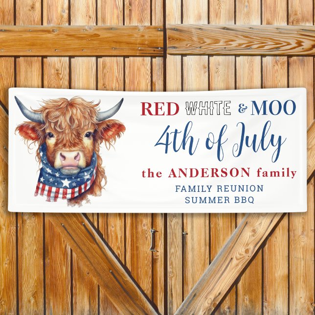 Cute 4th Of July Red White Blue Patriotic Cow Banner (Creator Uploaded)