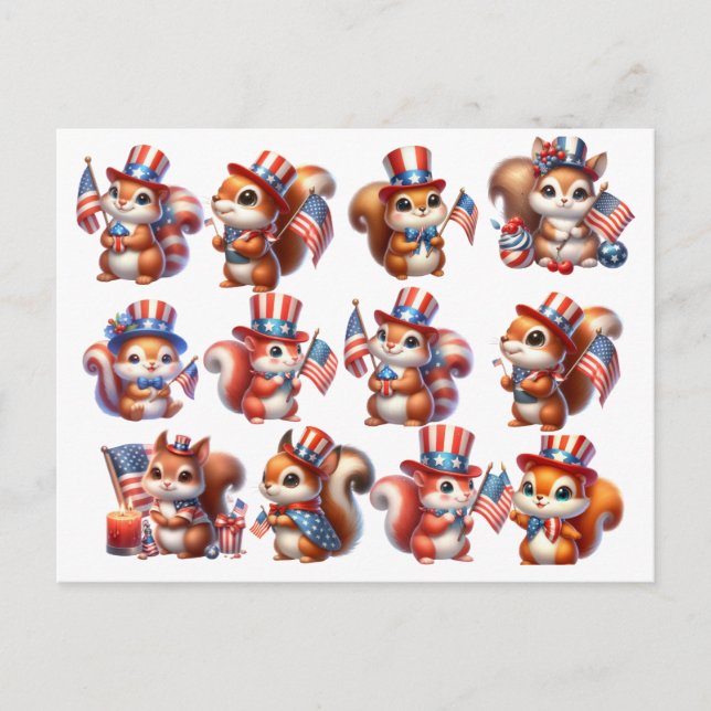 Cute 4th Of July Watercolor Squirrel Postcard (Front)