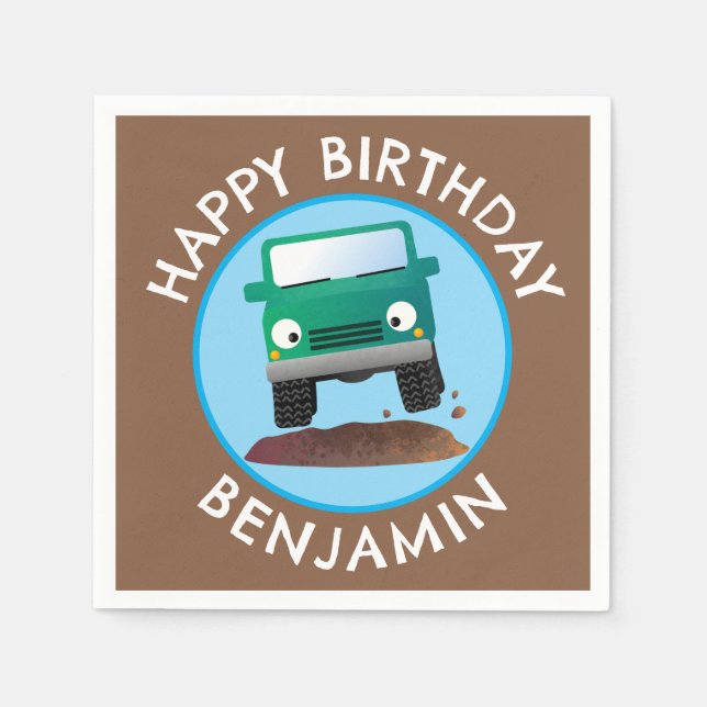 Cute 4X4 off road vehicle cartoon personalised Napkin (Front)