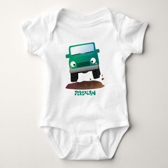 Cute 4X4 offroad vehicle cartoon car Baby Bodysuit (Front)