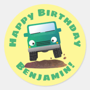 Cute 4X4 offroad vehicle cartoon car  Classic Roun Round Sticker