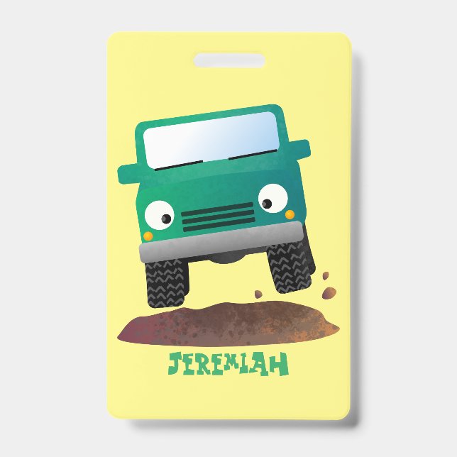 Cute 4X4 offroad vehicle cartoon car ID Badge (Front)