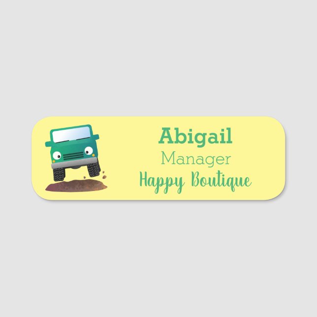Cute 4X4 offroad vehicle cartoon car Name Tag (Front)