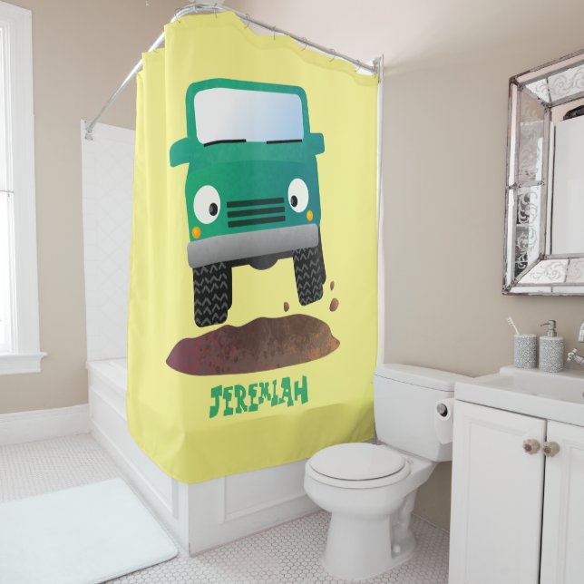 Cute 4X4 offroad vehicle cartoon car Shower Curtain (In Situ)