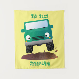 Cute 4X4 offroad vehicle cartoon car  Tapestry