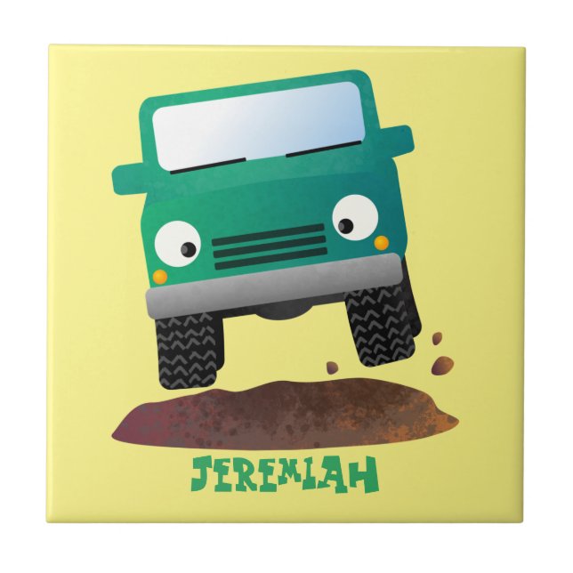 Cute 4X4 offroad vehicle cartoon car Tile (Front)