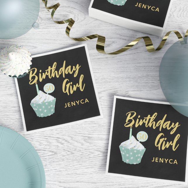 Cute 50th Birthday Cupcake Party Napkins (Add your name and age to these cute cupcake party napkins)