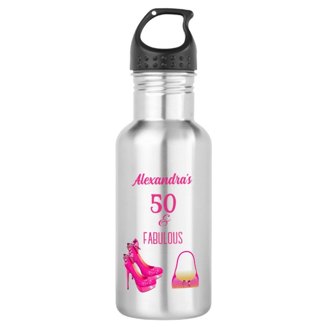 Cute 50th Birthday Hot Pink High Heels Name Gift  532 Ml Water Bottle (Front)