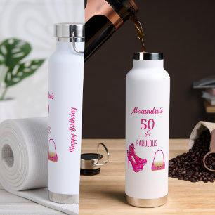 Cute 50th Birthday Hot Pink High Heels Name Gift  Water Bottle