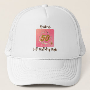 Cute 50th Birthday White and Pink Trucker Hat