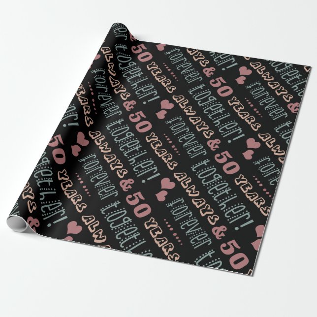 Cute 50th Wedding Anniversary Wrapping Paper (Unrolled)