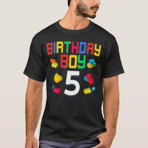 Cute 5th Birthday 5 Years Old Block Building Boys  T-Shirt