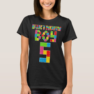 Cute 5th Birthday 5 Years Old Block Building Boys T-Shirt