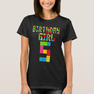 Cute 5th Birthday 5 Years Old Block Building Girls T-Shirt