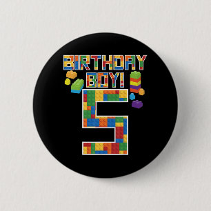 Cute 5th Birthday Gift 5 Years Old Block Building  6 Cm Round Badge